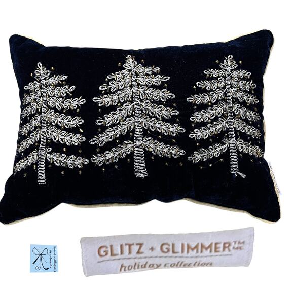 Glitz and Glamour Holiday Collection Metallic Beaded Tree Small Pillow - Picture 1 of 4